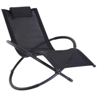 Outsunny Tumbona Mecedora de Jardín Plegable con Reposacabezas Extraíble Sillón Tumbona Ergonómica de Exterior Tela de Texteline para Patios Piscina al Aire Libre 154x80x84 cm Negro(m-10)