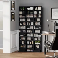 HOMCOM Rangements pour CD et DVD, étagère rangement, capacité max. 1116 CD/528 DVD, 36 compartiments et étagères réglables, pour bureau, salon, chambre, 102 x 23,5 x 195 cm, noir(m-10)