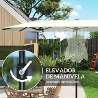 Outsunny Sombrilla Doble de Jardín 4,6x2,6 m con Manivela Manual Protección UV50+ Funda Resistente al Agua Blanco Crema(m-8)