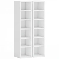 HOMCOM Set of 2 CD Media Display Shelf Unit Tower Rack with Adjustable Shelves, White(m-1)