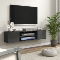 HOMCOM Floating TV Stand Cabinet for TVs up to 60", Wall Mounted TV Unit with Open Shelf, Storage Cupboards and Cable Management for Living Room, Grey(m-2)