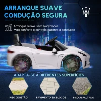 AIYAPLAY Carro Elétrico para Crianças Maserati Gran Turismo Folgore 12V Controlo Remoto Faróis Buzina e Música MP3 98x59x43 cm Branco(m-6)