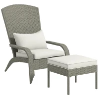 Outsunny Sedia da Giardino con Poggiapiedi e Cuscini Imbottiti, in Rattan e Acciaio, 64x82x89 cm, Grigio e Crema(m-1)