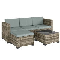 Outsunny Conjunto de Jardim em Vime de 5 Peças Inclui Almofadas 2 Poltronas de Canto Poltrona sem Braços Apoia-Pés e Mesa de Centro Cinza Claro(m-1)