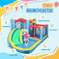 AIYAPLAY Inflatable Bouncy Castle with 550W Blower, Basketball Hoop, Long Slide, Dart Board, Carrying Bag, 385 x 290 x 180 cm(m-5)