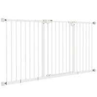PawHut Barreira de Segurança Extensível para Portas e Escadas com Fechamento Automático e Sistema de Duplo Bloqueio 74-147,5x76,2 cm Branco(m-11)