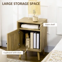 HOMCOM Bedside Table with Rattan Element, Side End Table with Shelf and Cupboard, 39cmx35cmx60cm, Natural(m-5)