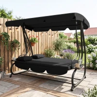 Outsunny Three-Person garden Swing Chair, with Adjustable Canopy - Black(m-14)