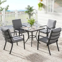 Outsunny 5 Pieces Outdoor Dining Set with Cushions, Garden Dining Set for 4 with Square Table and Stackable Chairs(m-12)