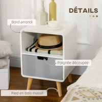 HOMCOM Table de Nuit Table de Chevet scandinave 40L x 38l x 58H cm tiroir + Niche en Bois Blanc Bleu Gris(m-4)