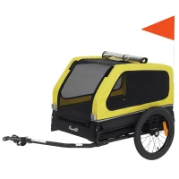 PawHut Dog Bike Trailer with Flip-Down Ramp Tailgate, Quick Release Frame, Universal Bicycle Coupler, Reflectors, Yellow(m-11)