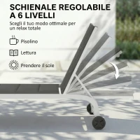 Outsunny Lettino Prendisole da Giardino con Ruote, in Texteline con Telaio in Alluminio, Grigio Scuro e Bianco(m-4)