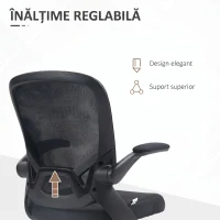 HOMCOM Scaun de birou ergonomic cu înălțime reglabilă, brațe rabatabile și material textil tip plasă, negru(m-6)