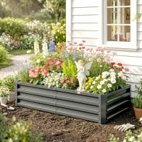 Outsunny Rectangle Raised Garden Bed Box with Weatherized Steel Frame for Vegetables, Flowers, & Herbs, 120 cm x 60 cm x 30.5 cm, Light Grey(m-9)