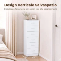 HOMCOM Cassettiera Alta a 6 Cassetti con Sistema Antiribaltamento, 40x40x110 cm, Bianco(m-5)