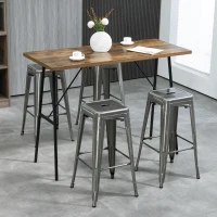 HOMCOM Set 4 Sgabelli Bar Impilabili con Poggiapiedi, Stile Industriale, in Acciaio, per Sala da pranzo, Argento(m-8)