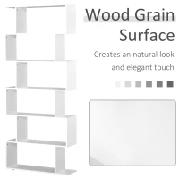 HOMCOM S Shape Wooden 6-tier Bookshelf Open Concept Bookcase Storage Display Unit for Home Office Living Room, White(m-6)