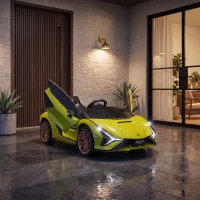 HOMCOM Carro Elétrico Infantil Lamborghini SIAN 12V para Crianças de 3-8 anos com Controle Remoto Abertura da Porta Música MP3 USB e Faróis 108x62x40 cm Verde(m-9)