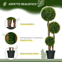 HOMCOM Pianta di Bosso Artificiale a 3 Sfere con Foglie di Bambù, Vaso Incluso, Altezza 110 cm, Verde(m-4)