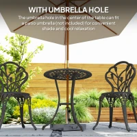 Outsunny 3 Piece Patio Bistro Set for 2, Outdoor Aluminium Garden Table and Chairs with Umbrella Hole for Balcony, Bronze Tone(m-7)