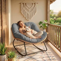 Outsunny Indoor Outdoor Rocking Chair, Oversized Rocking Egg Chair with Cushion for Living Room, Garden, Patio, Grey(m-8)