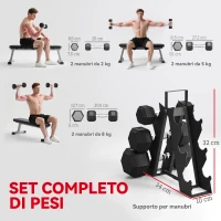 SPORTNOW Set di Manubri Palestra con Supporto in Metallo con Impugnatura Antiscivolo, 2x2kg, 2x5kg, 2x8kg, Nero(m-4)