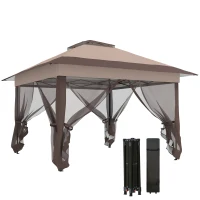 Outsunny Tonnelle barnum de jardin pop-up pliant acier polyester moustiquaires + sac de transport à roulettes kaki marron(m-12)