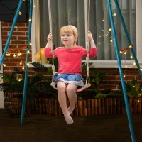 Outsunny Altalena per Bambini 9-36 Mesi in PP e PE con Corda Regolabile e Luci LED, 39x16.5x120-180 cm, Bianco(m-2)