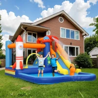 AIYAPLAY Castillo Hinchable 5 en 1 con Tobogán Piscina de Chapoteo y Cañón de Agua con Inflador de 550W y Bolsa de Transporte(m-2)