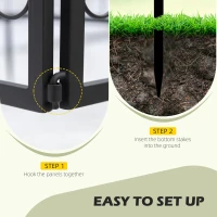 Outsunny Decorative Garden Fencing, 8PCs Outdoor Picket Fence Panels, Rustproof Metal Wire Landscape Flower Bed Border Edging Animal Barrier, Black(m-4)