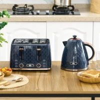 HOMCOM Kettle and Toaster Set, 1.7L 3000W Fast Boil Jug Kettle with Auto Shut Off, 4 Slice Toaster with 7 Level Browning Controls & Crumb Tray, UK Otter Thermostat, Blue(m-7)