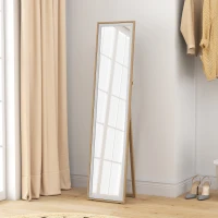 HOMCOM Espejo de Pie Cuerpo Entero con Marco de MDF Espejo de Pared Rectangular con 2 Formas de Uso 37x4x157 cm Plateado y Natural(m-9)