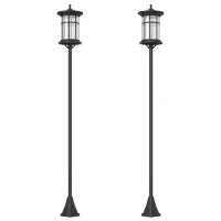 Outsunny Set 2 Lămpi Solare cu Autonomie de 6h și Fixare în Sol, din Oțel Inoxidabil și ABS, 23,5x23,5x184 cm, Negru(m-11)