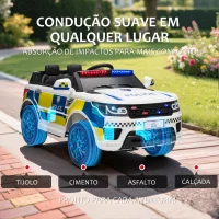 HOMCOM Carro Elétrico Crianças 12V Policial com Bluetooth USB Luz Sirene 110x68x52 cm Brincar Infantil Branco(m-7)