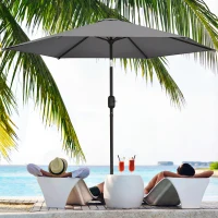 Outsunny 2.6 m Garden Parasol Umbrella with Aluminium Pole, Outdoor Patio Umbrella with Tilt and Crank, Vent, Grey(m-10)