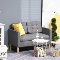 HOMCOM Modern 2 Seater Sofa with Hidden Storage, 117cm Tufted Cotton Couch with Wood Legs, Compact Loveseat for Living Room, Grey(m-2)