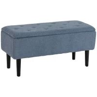 HOMCOM Banc de rangement coffre de rangement revêtement bouclette, pieds en bois de caoutchouc 95 x 38 x 45 cm bleu(m-11)
