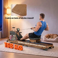 SPORTNOW Rameur à Eau Rameur Appartement Pliable Double Rail Aluminium Capacité 158kg Connexion Bluetooth 182x42x67cm Chêne(m-6)