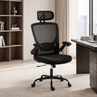 HOMCOM Cadeira de Escritório Ergonômica em Malha com Apoio de Cabeça Ajustável, Preta(m-6)