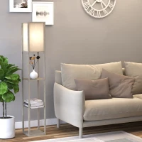 HOMCOM Lampada da Terra Piantana 40W con 3 Scaffale, Attacco E27, Lampada da Pavimento Moderno con Paralume in Acrilico, Soggiorno, Salotto, Camera da Letto, Studio, Ufficio, 26x26x160cm, Rovere(m-2)
