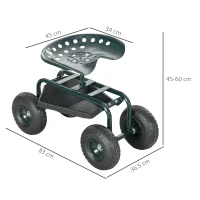 Outsunny Cărucior de grădină cu scaun reglabil și tavă inferioară, din oțel și PP, 83x36.5x45-60 cm, verde închis(m-3)