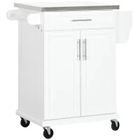 HOMCOM Mueble Auxiliar de Cocina Moderno con 4 Ruedas 1 Cajón 1 Toallero Especiero y Estante Ajustable 83,5x45,7x90,5 cm Blanco(m-1)