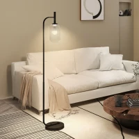 HOMCOM Floor Lamp for Living Room with Glass Lampshade, Modern Standing Lamp with Foot Switch for Bedroom, Bulb not Included, Black(m-10)