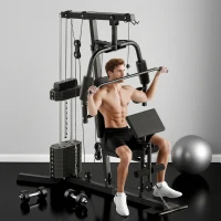 HOMCOM Station de musculation fitness avec 9 blocs de poids de 5 kg entrainement complet - dim.180L x 108l x 200H cm(m-2)