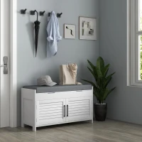 HOMCOM Panca Scarpiera con Ripiano Interno Regolabile su 6 Livelli, in MDF e Simil Lino, 90x36x50 cm, Bianco e Grigio(m-9)