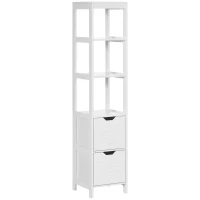 kleankin Mueble Columna con 3 Estantes Abiertos y 2 Cajones de Almacenaje Diseño Antivuelco 30x30x144 cm Blanco(m-11)