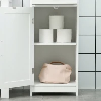 kleankin Dulap de Baie Tip Coloană din Lemn cu Raft Deschis, Sertar și 2 Dulapuri, 40x30x164 cm, Alb(m-9)