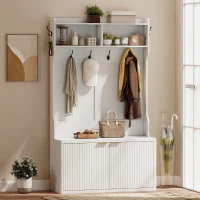 HOMCOM Perchero Zapatero 4 en 1 Perchero Moderno con Estante Abierto para Pasillo Entrada Dormitorio 100x38x172 cm Blanco(m-2)
