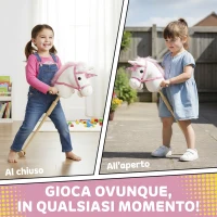 AIYAPLAY Cavallo con Bastone Unicorno per Bambini 24+ Mesi con Suoni Realistici e Ruote, 95x25x27 cm, Bianco(m-6)