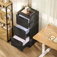 HOMCOM 3 Drawer Filing Cabinet with Lock, Office Storage Cabinet with Adjustable Hanging Bars for A4 Letter Size Files, Black(m-8)